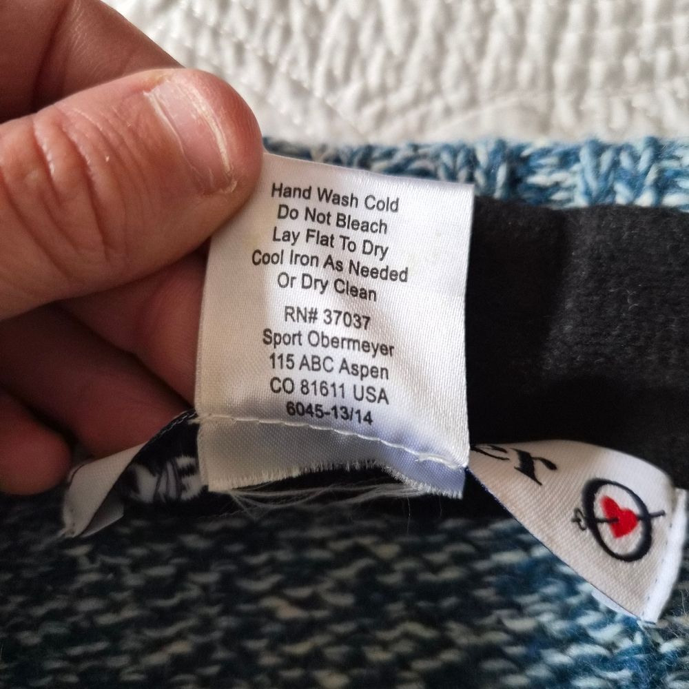 VGUC Obermeyer Lambswool Blend Full Zip Tweed Sweater M Blue - Picture 9 of 12